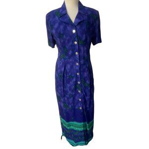 S.L. Fashions Petites Button Up Maxi Dress Size 10P Green Floral Sleeveless